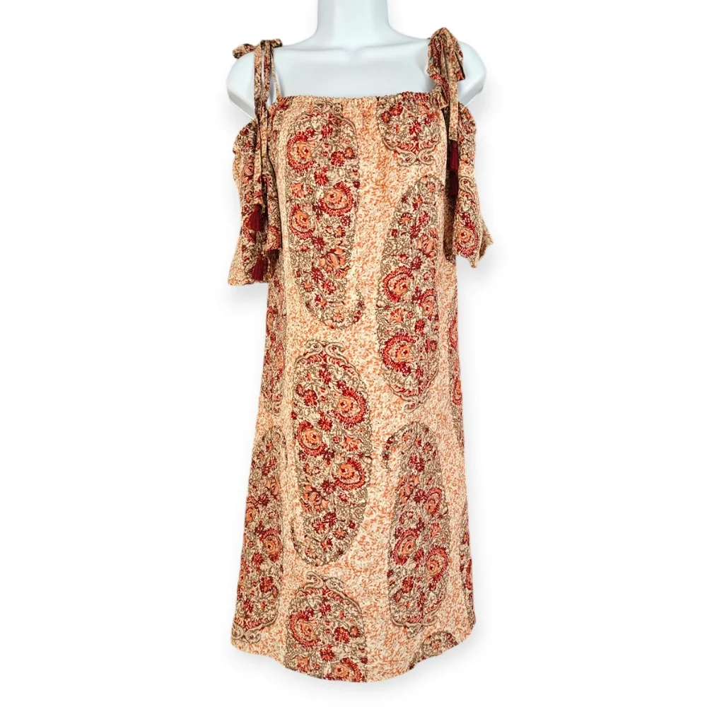 Madewell pink red cold shoulder paisley silk mini dress Women XLarge - Picture 4 of 7